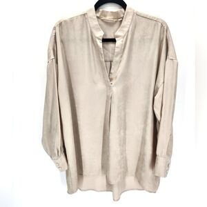Soft Surroundings Tunic Top Womens Large Long Sleeve Gold Metallic VNeck Shimmer